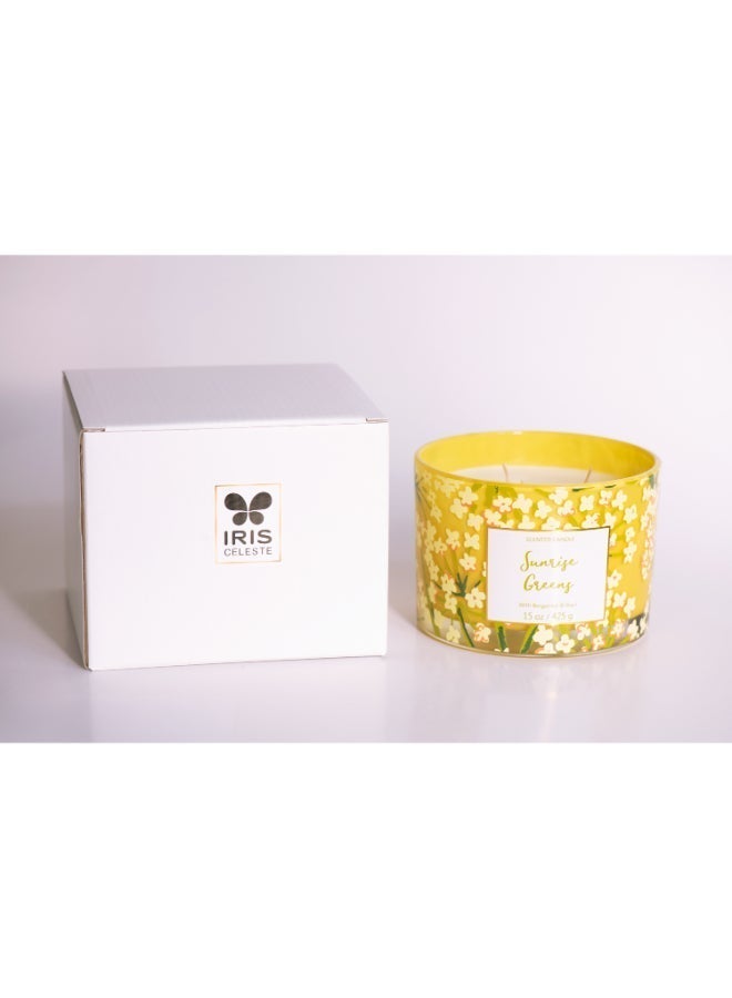 IRIS CELESTE Sunrise Greens Jar Candle 425grams - 3 wick Scented candle 15oz  | 50 hrs burn-time | Perfect for Gifting, Home Décor, Parties & Room Perfuming | Ideal for Living room and Office Décor - Image 3